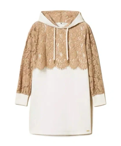 Twinset Lace-detail Hooded Dress In Neutral