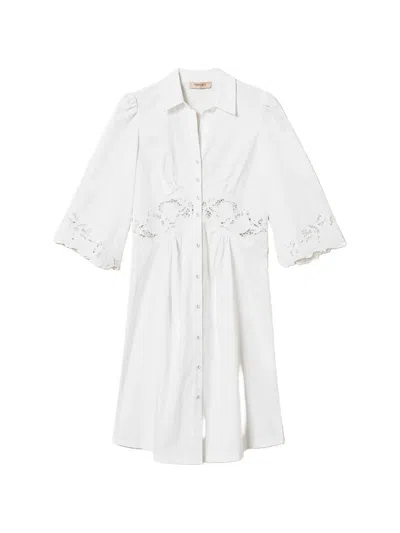 Twinset Lace-detail Midi Shirt Dress In White