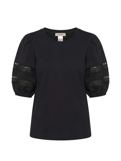 Twinset Lace-detail Puff-sleeve T-shirt In Black