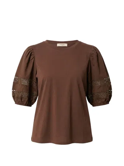 Twinset Lace-detail Puff-sleeve T-shirt In Brown
