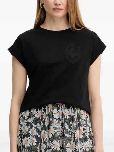 Twinset Lace-detail Short-sleeve T-shirt In Black