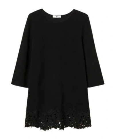 Twinset Lace-hem Quarter-sleeve Tunic In Black