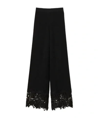 Twinset Lace-hem Straight Trousers In Black