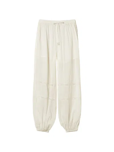 Twinset Lace-insert Muslin Trousers In White