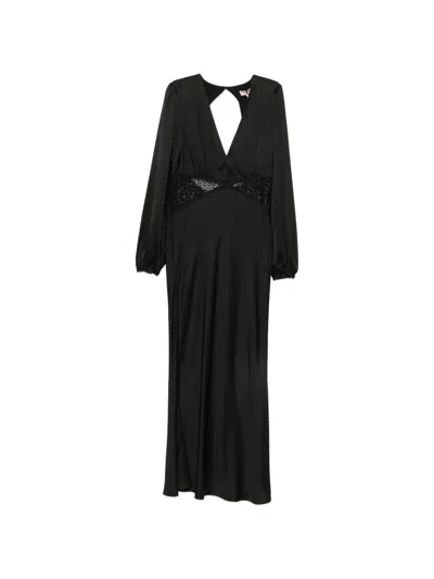 Twinset Lace-insert Open-back Maxi Dress In Black