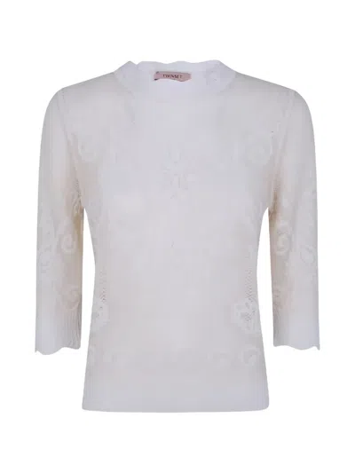 Twinset Lace-knit Sweater In Pink