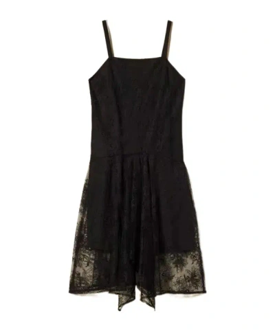 Twinset Lace-overlay Midi Dress In Black