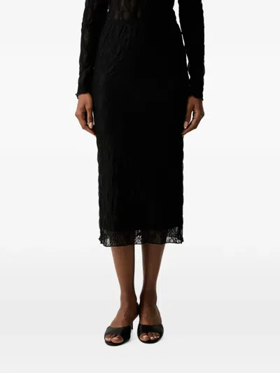 Twinset Lace-overlay Midi Skirt In Black