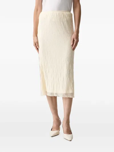 Twinset Lace-overlay Midi Skirt In Neutral