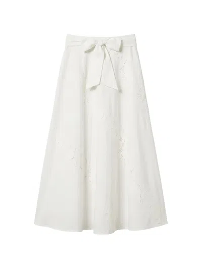 Twinset Lace-panel Bow-detail Midi Skirt In White