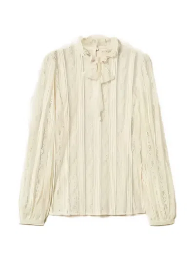 Twinset Lace-panelled Pussy-bow Blouse In Neutral
