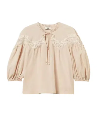 Twinset Lace-panelling Blouse In Brown
