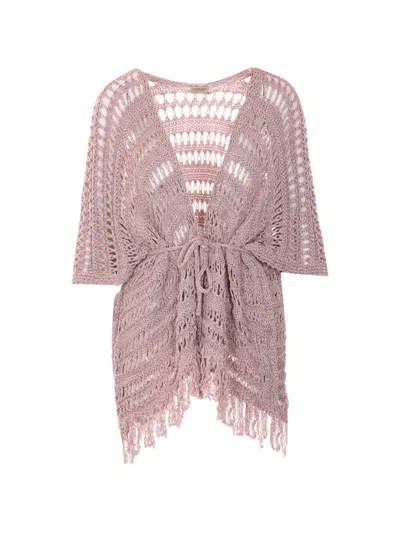 Twinset Fringed Crochet Knitted Top In Pink