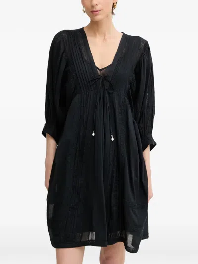 Twinset Lace-trim Cotton Mini Dress In Black