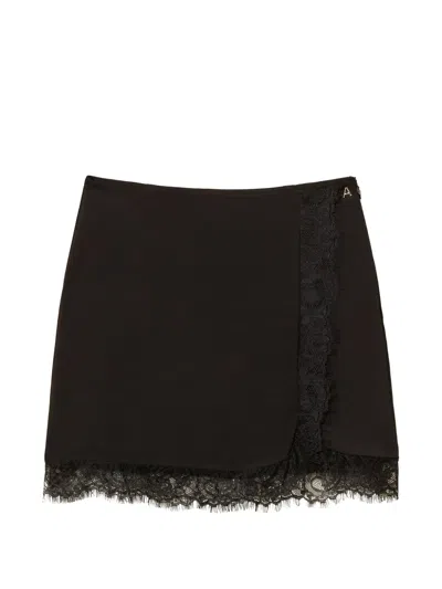Twinset Lace-trim Crêpe Mini Skirt In Black