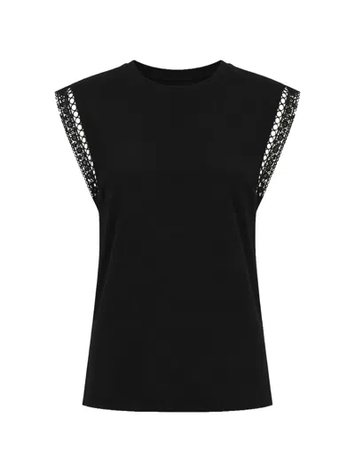 Twinset Lace-trim Embroidered T-shirt In Black