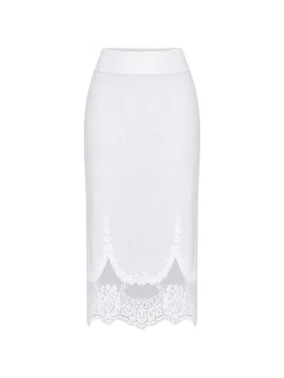 Twinset Lace-trim Pencil Midi Skirt In White