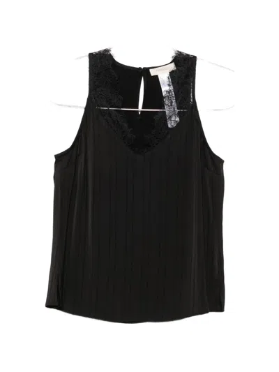 Twinset Lace-trim Pleated Blouse In Black