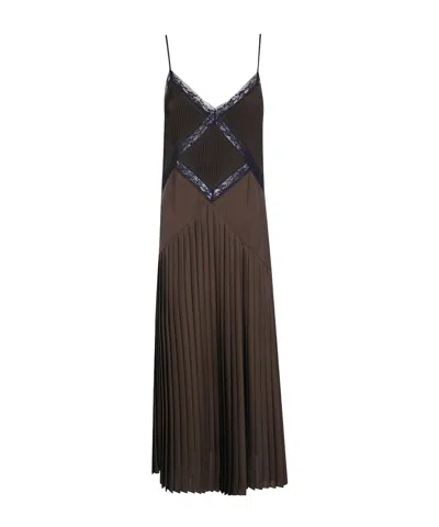 Twinset Lace-trim Pleated Midi Dress In Black