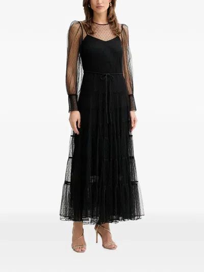 Twinset Lace-trim Polka-dot Maxi Dress In Black