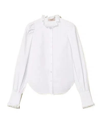 Twinset Lace-trim Poplin Shirt In White
