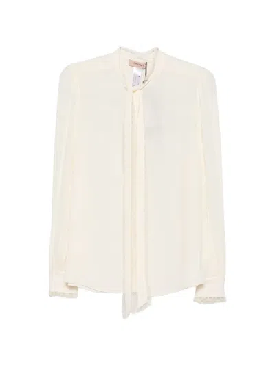 Twinset Lace-trim Pussy-bow Blouse In White
