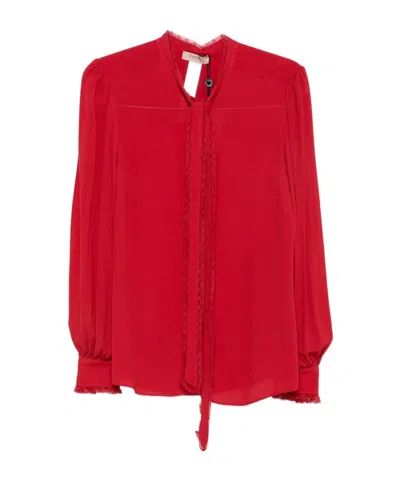 Twinset Lace-trim Pussy-bow Blouse In Red
