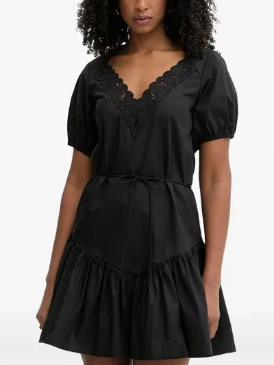 Twinset Lace-trim Ruffled Mini Dress In Black