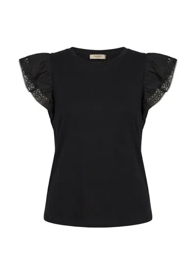 Twinset Lace-trim Ruffled T-shirt In Black