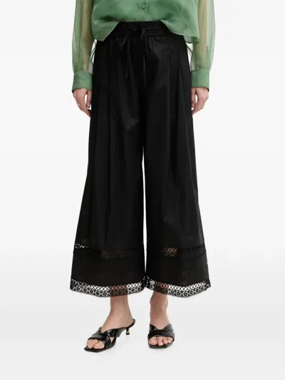Twinset Lace-trim Wide-leg Cropped Trousers In Black