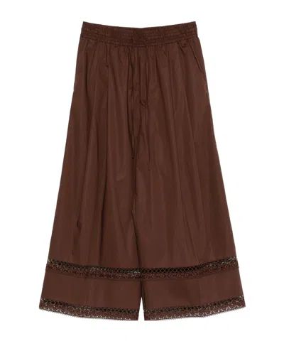 Twinset Lace-trimmed Casual Pants In Brown