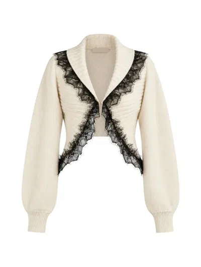 Twinset Lace-trimmed Cropped Cardigan In White
