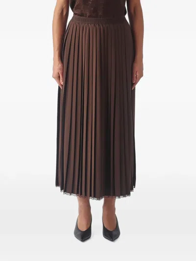 Twinset Lace-trimmed Pleated Skirt In 브라운