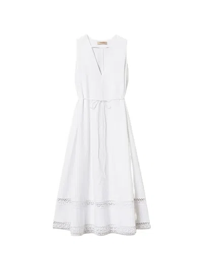 Twinset Lace-trimmed V-neck Midi Dress In Black