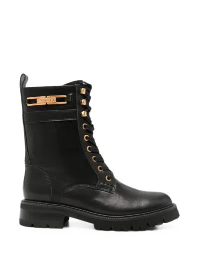 Twinset Lace-up Logo-plaque Boots In Black