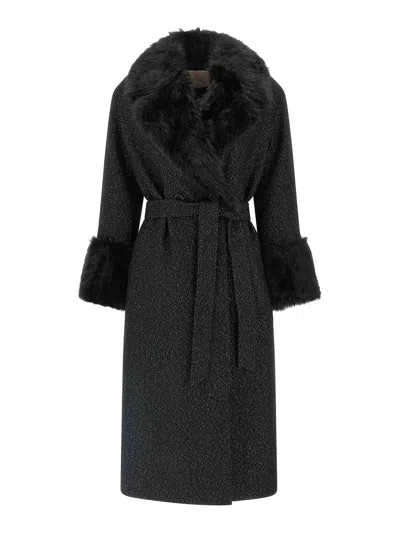 Twinset Lam Thread Coat In Black