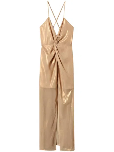 Twinset Lamé Maxi Dress In Neutrals