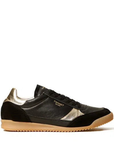 Twinset Laminated-details Running Sneakers In Black