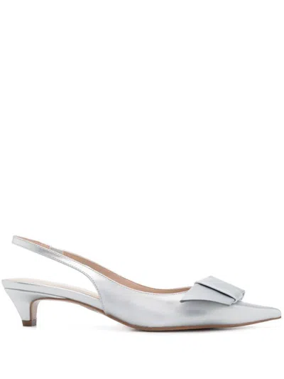 Twinset Laminated Leather Slingback In Silver-tone