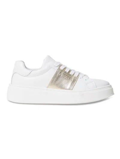 Twinset Kids' Laminated-stripe Leather Sneakers In White