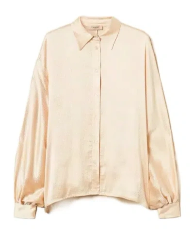 Twinset Lantern Sleeve Satin Blouse In Yellow