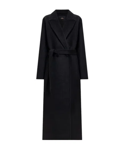 Twinset Lapel Coat With Tie-waist In Black