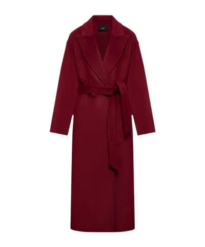 Twinset Lapel Coat With Tie-waist In Burgundy