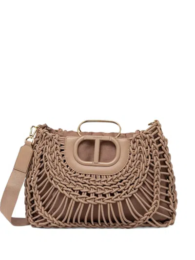 Twinset Large Braided-leather Tote Bag In Neutral