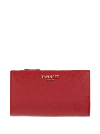 Twinset Large Wallet With Logo In Burgundy