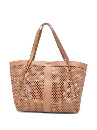 Twinset Laser-cut Tote Bag In Brown
