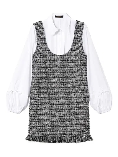 Twinset Layer Tweed Mini Dress In White