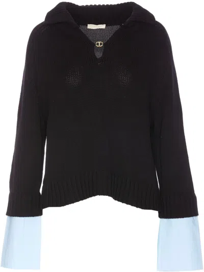 Twinset Layered-effect Sweater In Black