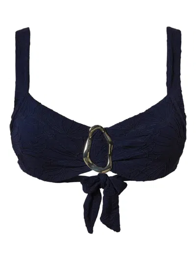 Twinset Leaf-patterned Bikini Top In Blue