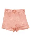 Twinset Leaf-print Belted Shorts In Pink